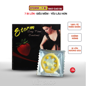 Bao cao su bi STORM, 7 viên bi, hương dâu rừng quyến rũ, tăng khoái cảm, kéo dài time( combo 10 cái)